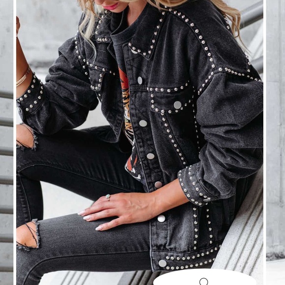 Vici Jackets & Blazers - Kind of a Big Deal Pocketed Studded Denim Jacket in Black